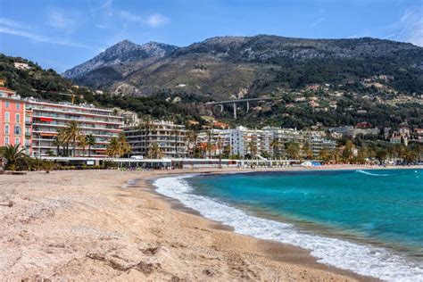 Beach And Sea In Menton Town On French Riviera Stock Photo Image Of