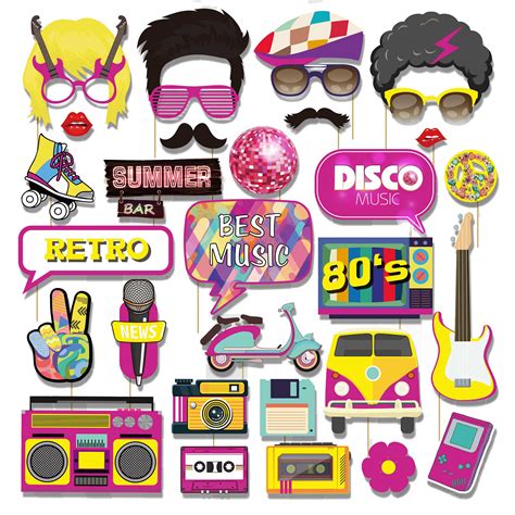 Buy 80s Photo Booth Props 33pcs Throwback Photo Booth Props Funny