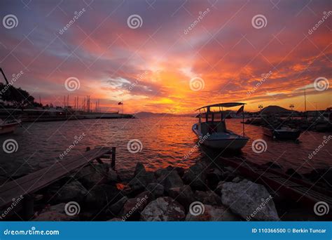 Seaside Town Of Turgutreis And Spectacular Sunsets Stock Photo Image