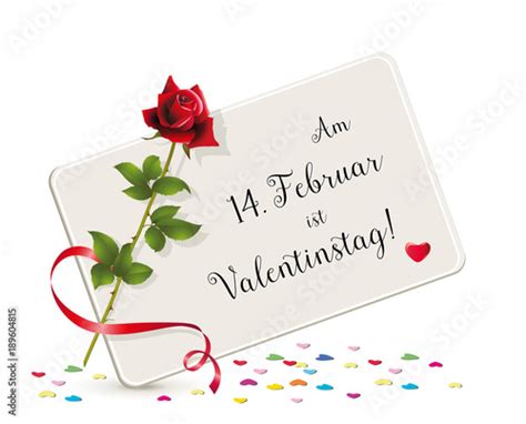 Am 14 Februar Ist Valentinstag“ Karte Mit Herzchen Karte Mit Rose Und