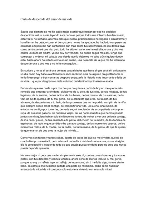 Carta De Despedida Del Amor De Mi Vida Envidia Perdón