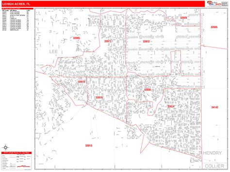 Lehigh Acres Florida Zip Code Wall Map Red Line Style By Marketmaps