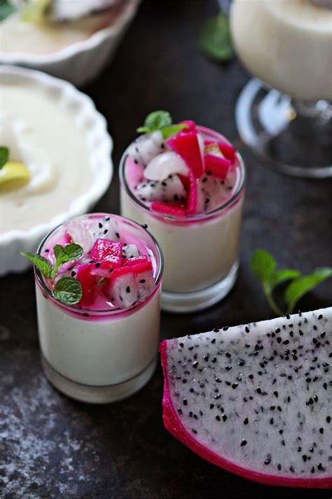 No Bake Dessert Tropical Coconut Milk Rice Pudding With Dragon Fruit And Rambutans