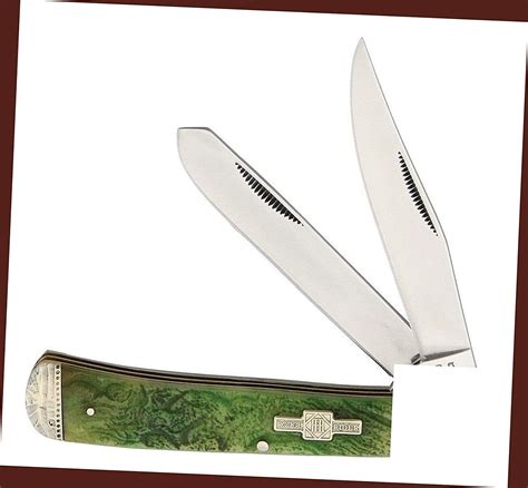 Rough Rider Folding Pocket Knife Green Bone Trapper 440