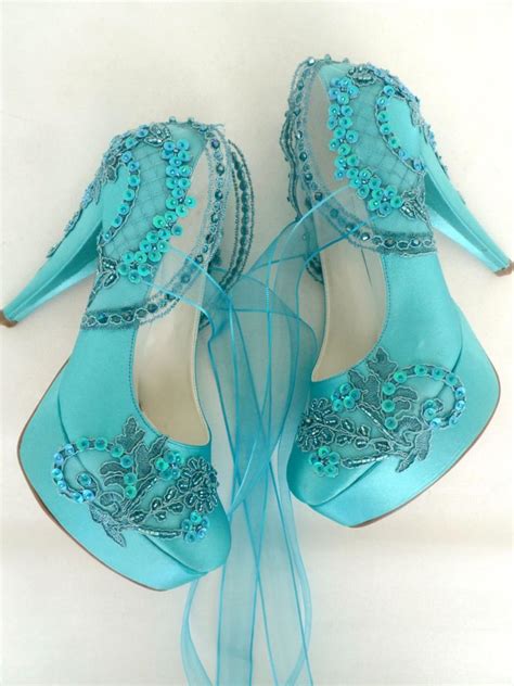 Wedding Shoes Teal Embroidered Lace Bridal Shoes 2778894 Weddbook