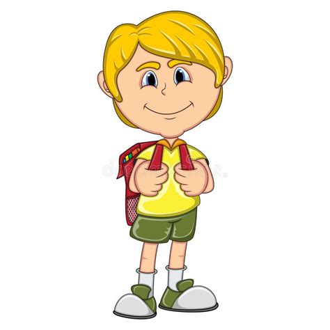 Little Boy With Backpack Cartoon Stock Vector Illustration Of