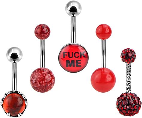 Jewseen 5pcs 14G Belly Bars Button Rings Different Designs Belly Button