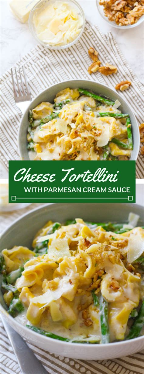 Cheese Tortellini With Parmesan Cream Sauce Walnuts And Roasted