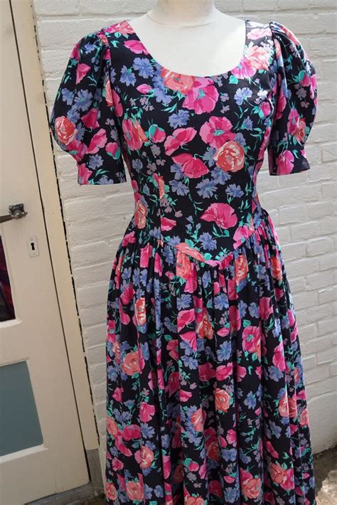 Vintage Laura Ashley Dress Floral Cotton Summer Midi V Back Etsy