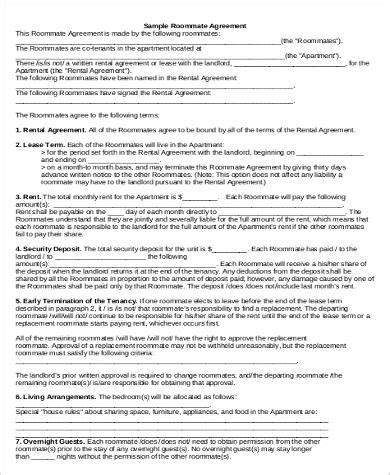 FREE 5 Roommate Lease Agreement Samples In MS Word PDF