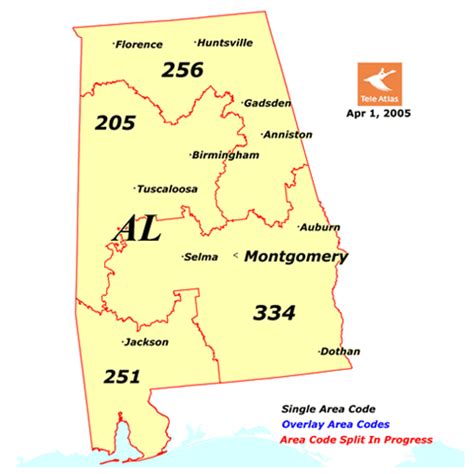 Alabama Area Codes Map Of Alabama Area Codes