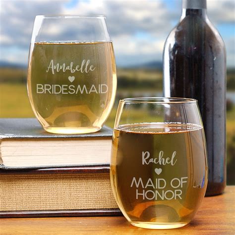 Engraved Bridal Party Stemless Wine Glass Tsforyounow