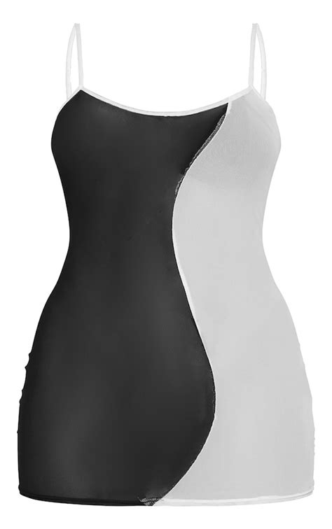 Shape Monochrome Mesh Panel Strappy Bodycon Dress Prettylittlething Usa