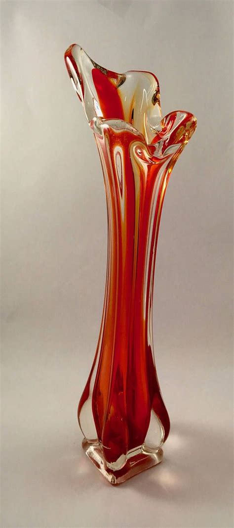 Glass Bud Vase In Hand Blown And Stretch Swung Red Art Glass Etsy