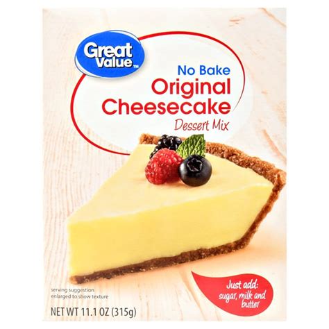 Only 5 ingredients and absolutely no baking. Great Value No Bake Dessert Mix, Original Cheesecake, 11.1 oz - Walmart.com - Walmart.com