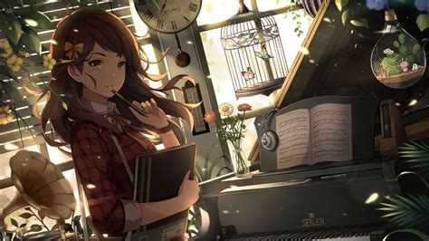 Download 1920x1080 Anime Girl Piano Notebook