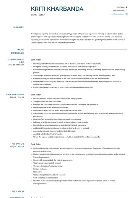 Check spelling or type a new query. Bank Teller - Resume Samples and Templates | VisualCV