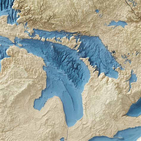 Great Lakes Bathymetry Shaded Relief Map Etsy