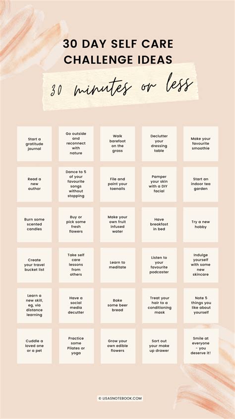 30 Day Self Care Challenge Ideas In 30 Minutes Or Less Lisas