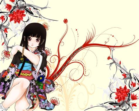 Enma Ai Anime Girls Anime Flowers Kimono White