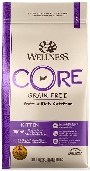 I've just been free feeding him, leaving his dry out so he can eat whenever he likes. Wellness CORE Grain-Free Kitten Formula Dry Cat Food ...