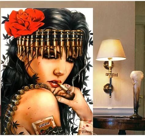 Handpainted Smoking Girl By Brian M Viveros Painting Reproduction Pop