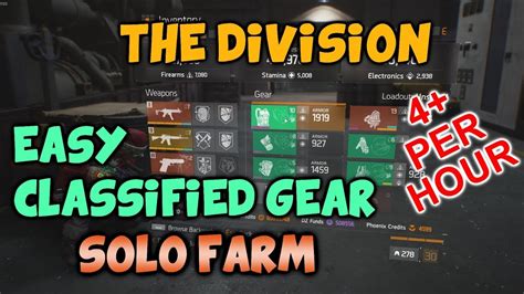 The Division Easy CLASSIFIED GEAR Solo Farm Per Hour