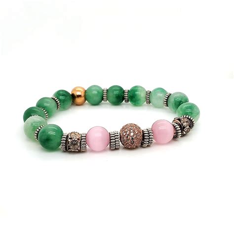 cork natural green and pink cat s eye beads bracelet artistic jewelers