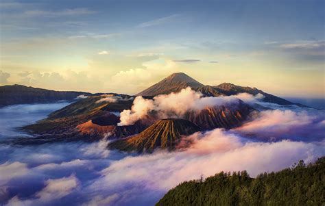 The Volcano Bromo Clouds Caldera Tengger Java Nature Indonesia