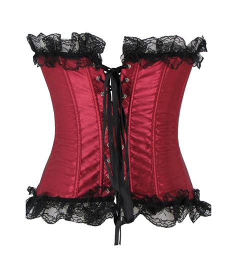 Red Satin Corset With Black Lace Trim Discreet Tiger