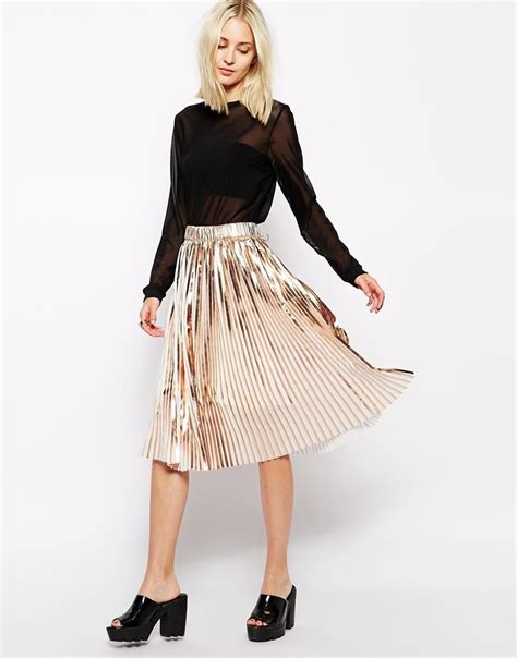 Foil Skirt Pleated Skirt Metallic Pleated Skirt Classic Skirts
