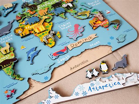 World Map Puzzle For Kids Wooden Puzzle Montessori Learning Etsy