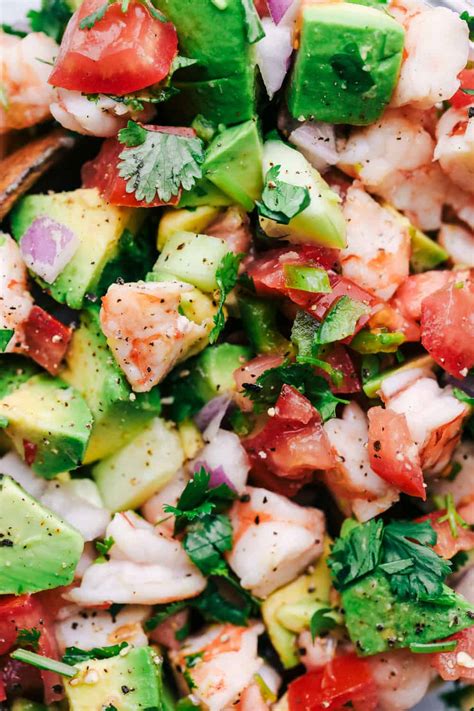 Ingredients · lb shrimp (raw or cooked) peeled, deveined and diced · cup lime juice from 6 limes · cucumber peeled and diced · large avocado (or 2 . Avocado Shrimp Ceviche | The Recipe Critic