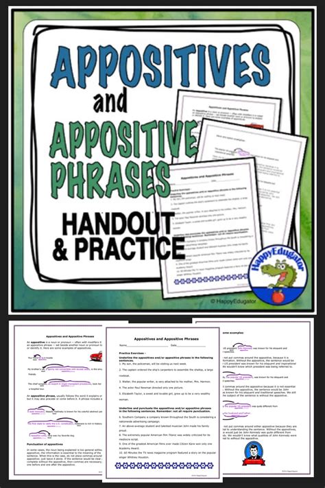 Appositives And Appositive Phrases Handout And Worksheets Easel