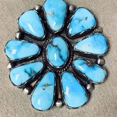 S Tso Navajo Turquoise Cluster Pendant In Matte Sterling Silver