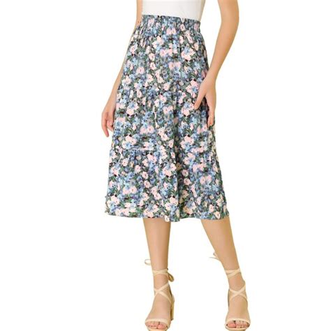 Allegra K Womens A Line Floral Print Casual Midi Skirts