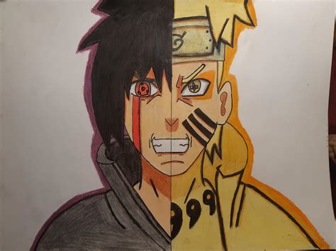 Images Of Half Face Naruto Vs Sasuke Drawing