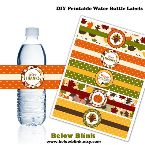 thanksgiving water bottle labels printable water bottle etsy
