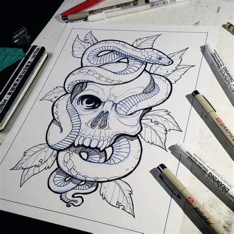 Skull And Snake Lineart By Jakemorrison On Deviantart
