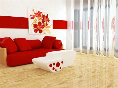 Interior Design Of White And Red Living Room — Stock Photo © Kosheen