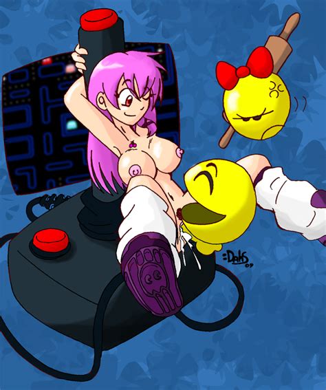 Rule 34 Angry Cherry Dahs Joystick Ms Pac Man Pac Man Pac Man Series Purple Hair Red Eyes