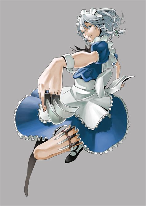 Safebooru Blue Eyes Braid Izayoi Sakuya Knife Kuramunatchu Maid Maid Headdress Short Hair