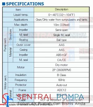 40 meter, debit air : Pompa Celup Air Kolam 150 Watt POND 150F 1Phase (Automatis ...