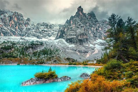Beautiful Alpine Landscape With Turquoise Glacier Lake Sorapis