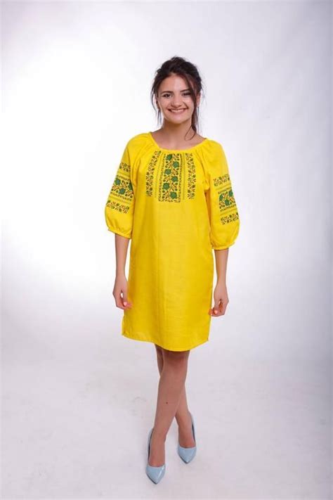 Вышитое платье для женщины Розалія желтая №120991 купить в Украине на Craftaua