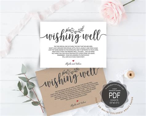 Wishing Well Pdf Card Template Instant Download Printable Etsy