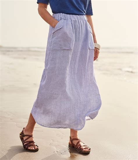 Blue Stripe Womens Pocket Linen Skirt Woolovers Us