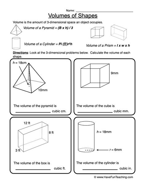 Volume Of 3d Shapes Worksheet Have Fun Teaching