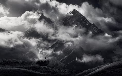 Nature Landscape Monochrome Mountain Himalayas Clouds Snowy Peak