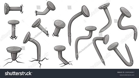 Cartoon Bent Nails Set Isolated Steel Stock Vector Royalty Free
